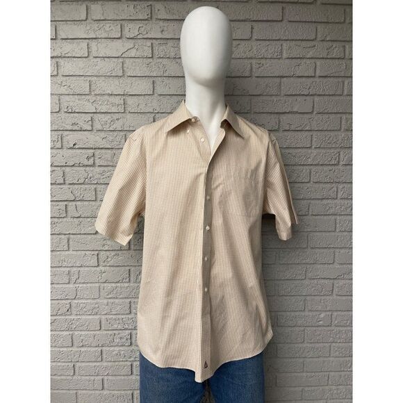 Nordstrom Smartcare Wrinkle-Free Short Sleeve Checkered Shirt Size 16 1/2 NWOT - Picture 1 of 9